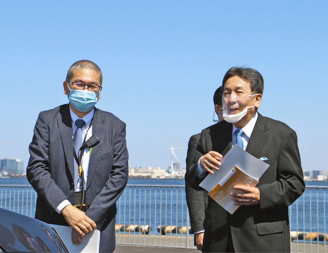 9月9日枝野幸男访问横滨港山下码头