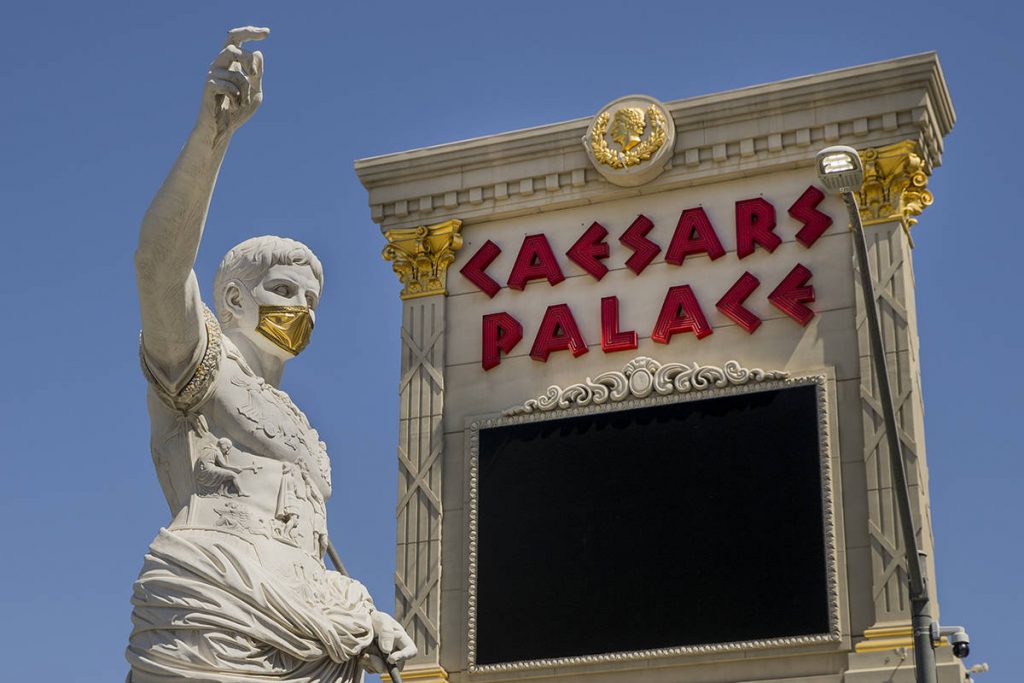 Caesars Palace is situated on the west side of the Las Vegas Strip