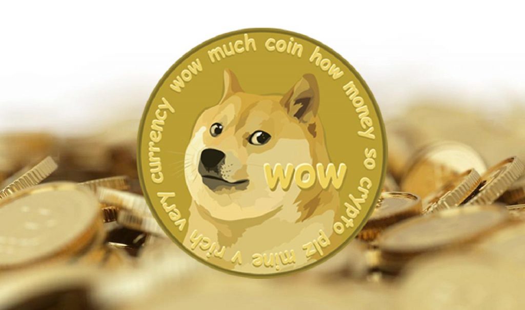 Dogecoin is a cryptocurrency which features the face of the Shiba Inu dog from the Doge meme.